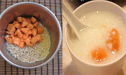 Nấu cháo đặc bằng khoai với gạo hoặc bột ngô.